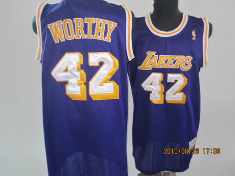 NBA Los Angeles Lakers 42 James Worthy Authentic Purple Throwback Jersey